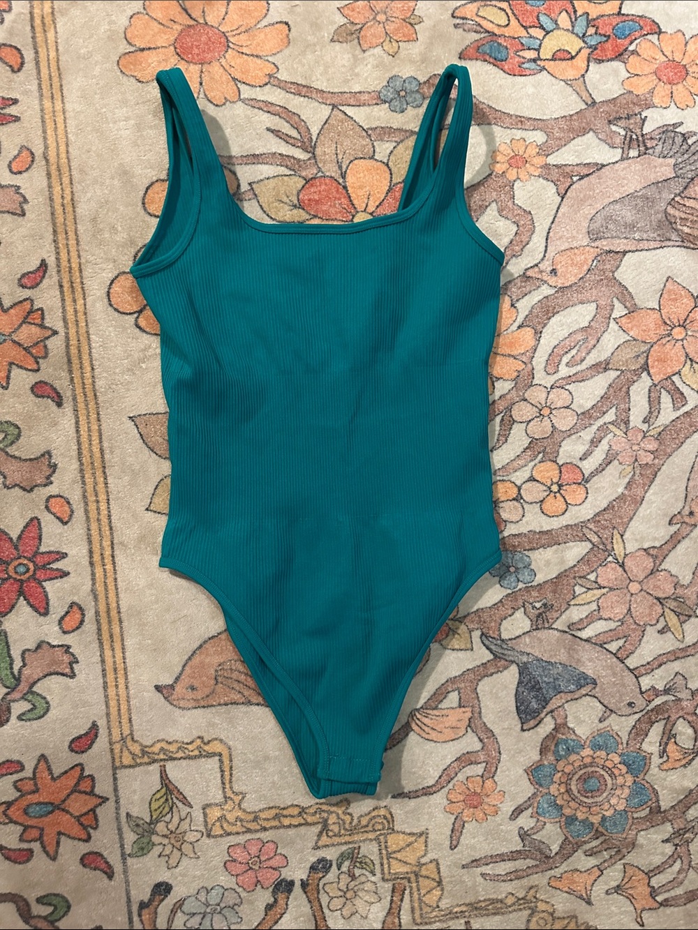 Teal Ribbed Scoop-Neck Bodysuit
